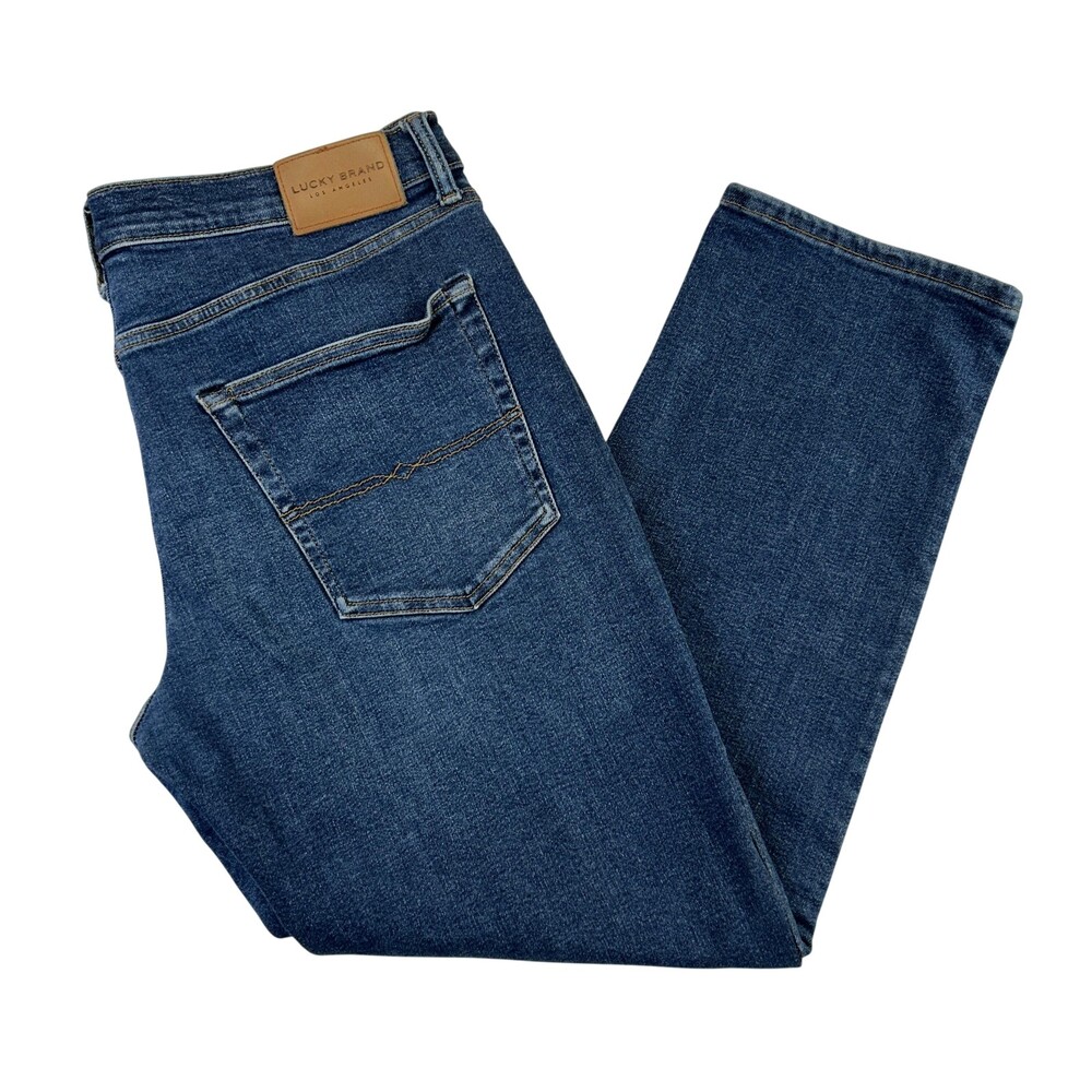 Lucky Brand 223 Straight Jeans Mens 36x29 Medium Wash Blue Denim Stretch Zip Fly